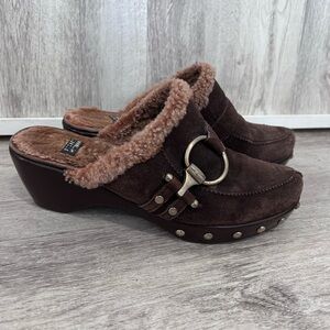 Stuart Weitzman Circuit Cola Sport Suede Clog Women 8.5 Brown Y2K 90s Hippie Mod